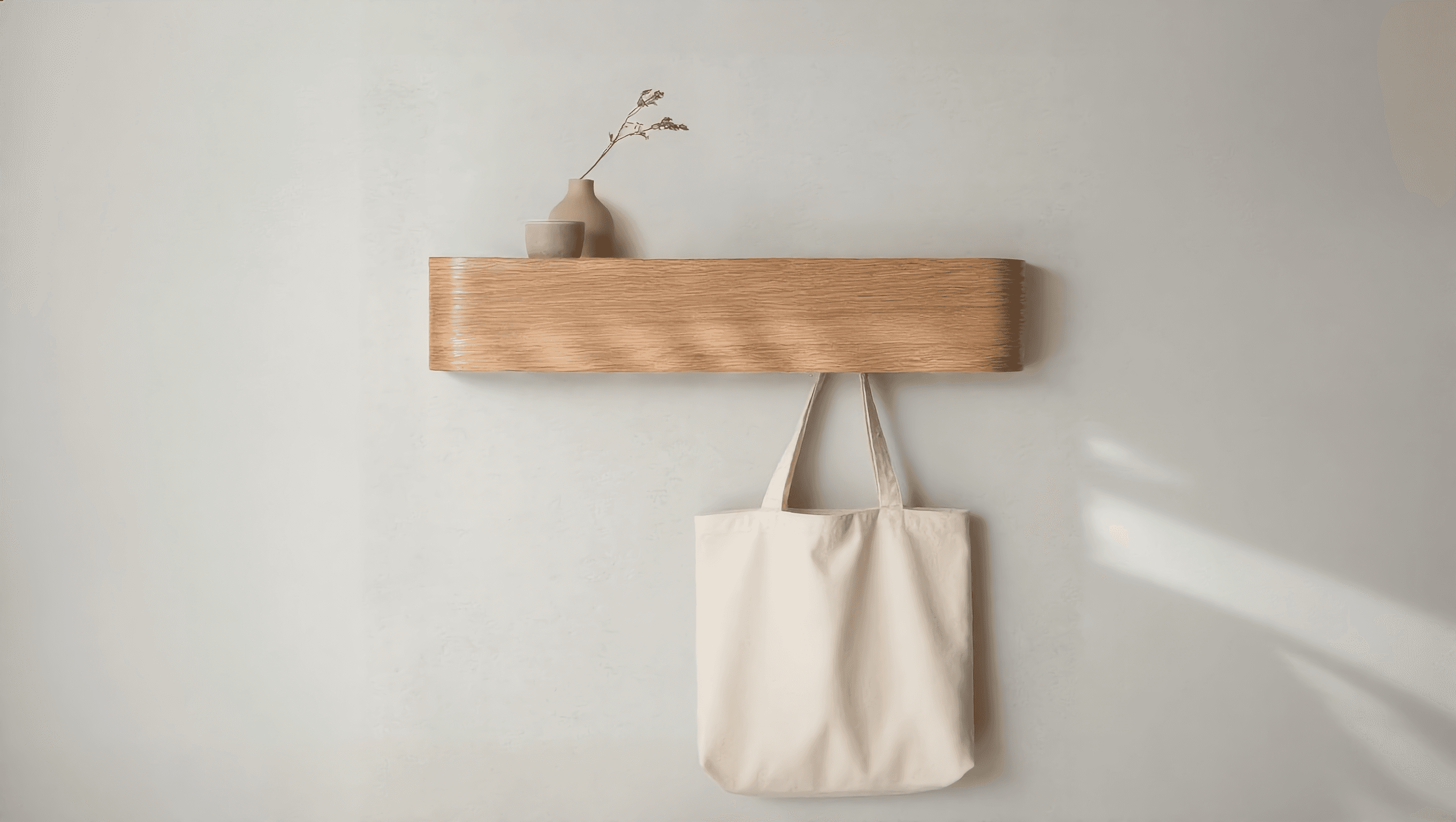 Kazai Oak Wall Shelf with Hooks