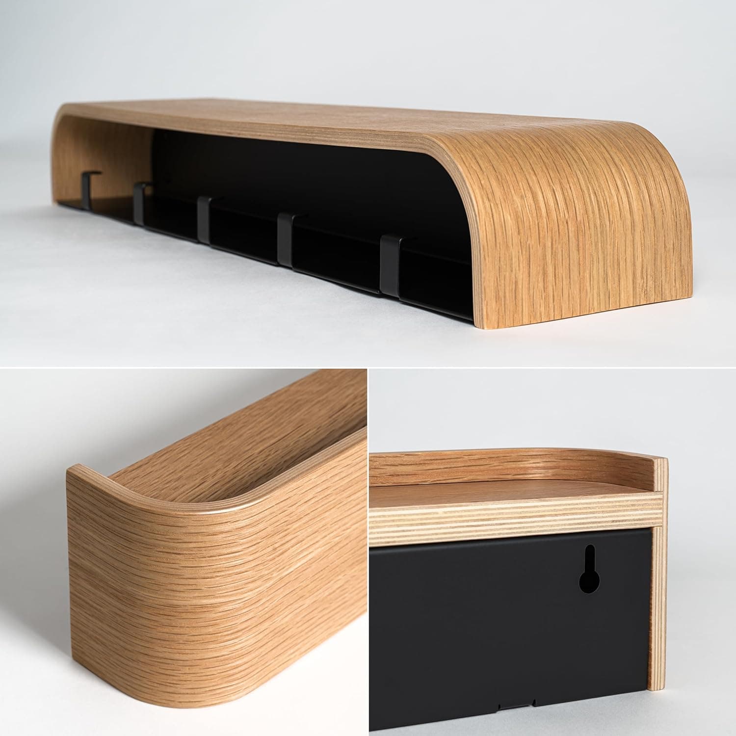 Kazai Oak Wall Shelf with Hooks